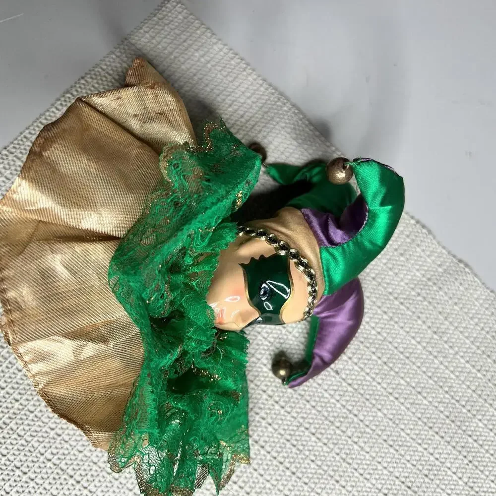 Dae Ha Industrial Porcelain Jester Girl Doll Masked Green Purple 7 In Masquerade